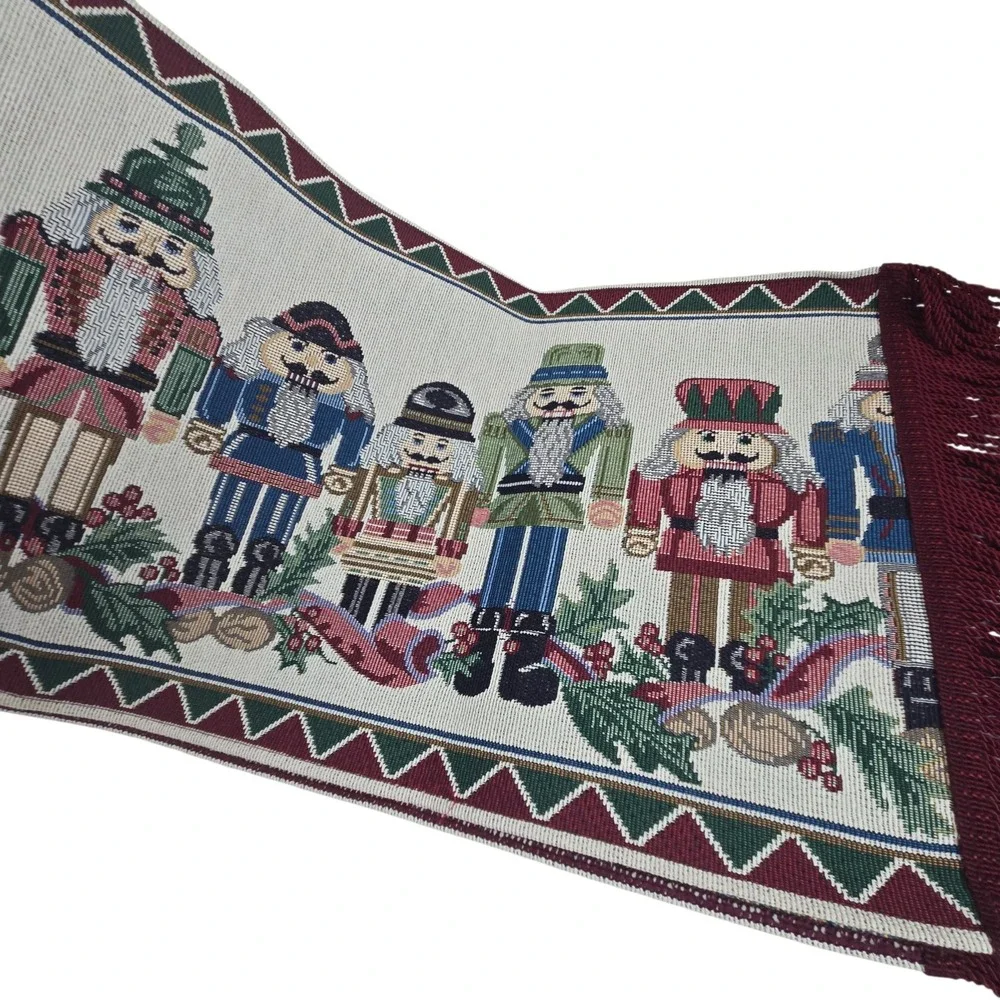 Vintage Table Runner Nutcracker Woven Tapestry Christmas Red Green 68x12